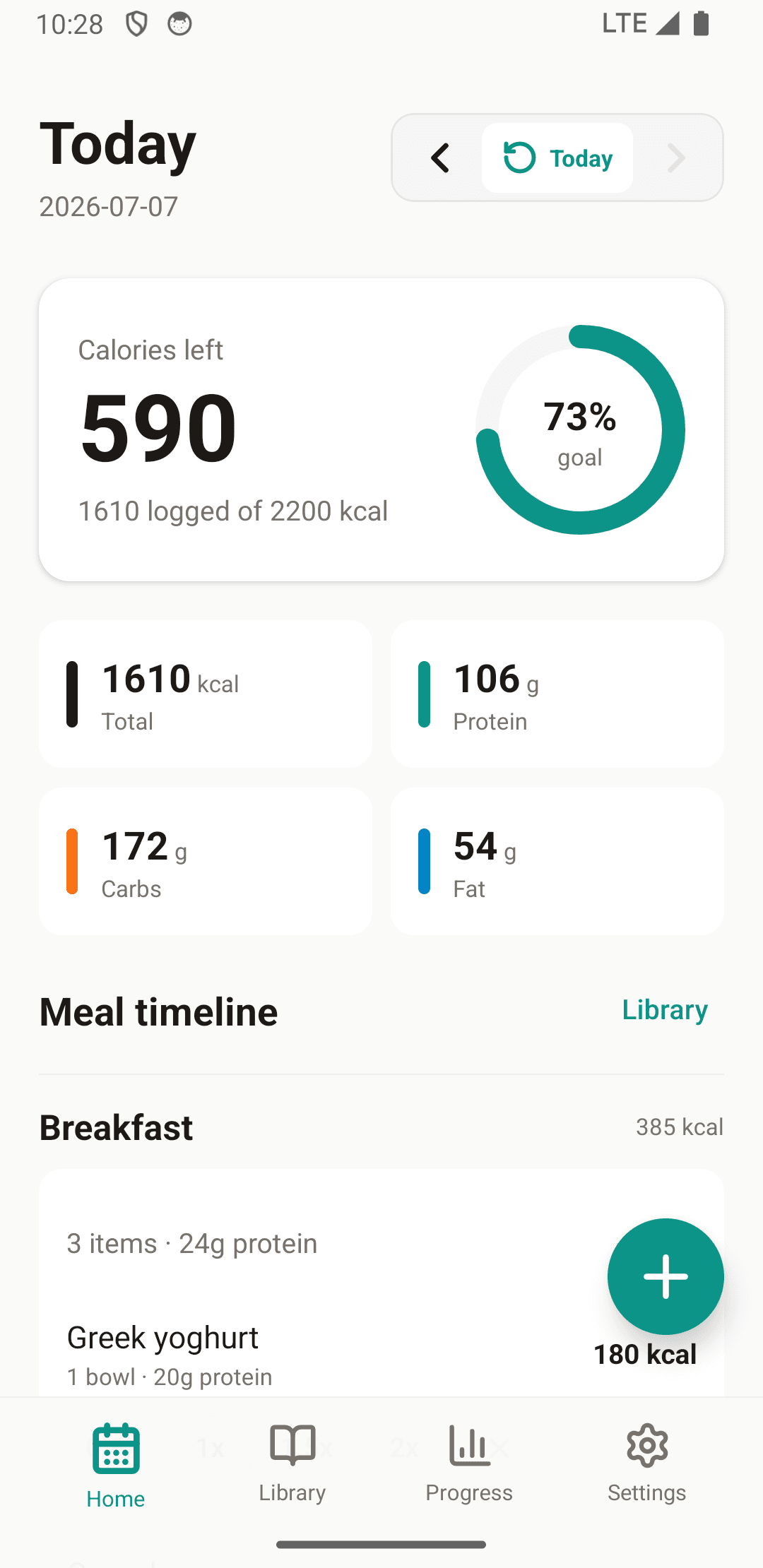 Pulse calorie and macro timeline